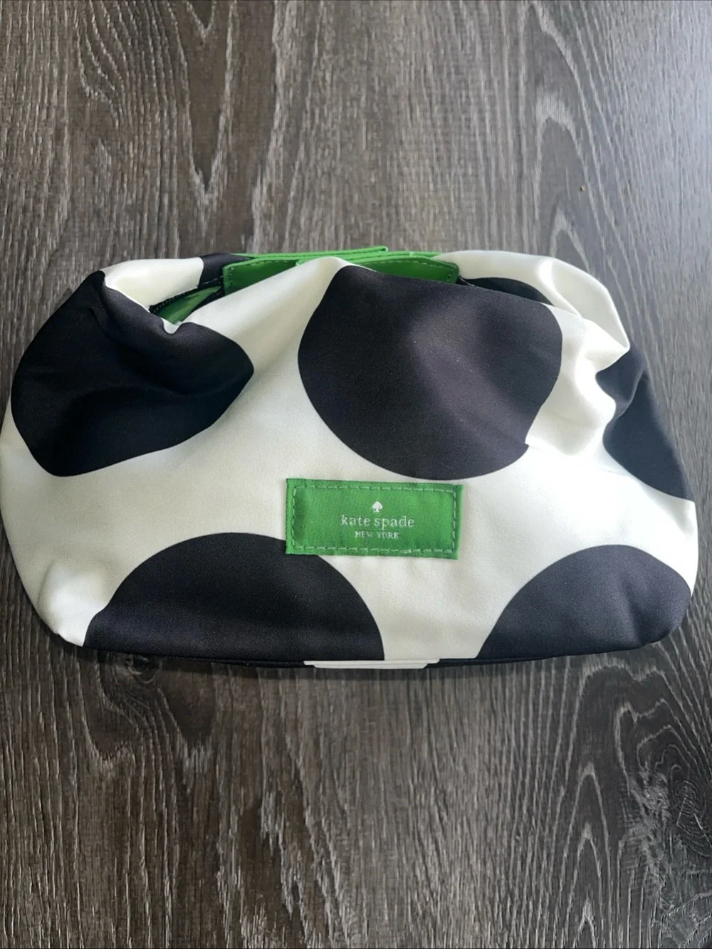 Kate Spade Black & White Polka Dot Makeup Bag with Green Trim NWOT